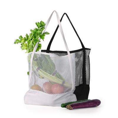 China Eco-Friendly Canvas Mesh Reusable Mesh Grocery Shopping Pouch Net Farmers Market Bags With Reinforced Bottom Mesh Mushroom Foraging Tote Bags for sale