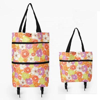 China Reclycled Folding Reusable Shopping Cart Grocery Bag Oxford Trolley Bags Foldable Portable Shopping Bags With Wheels for sale