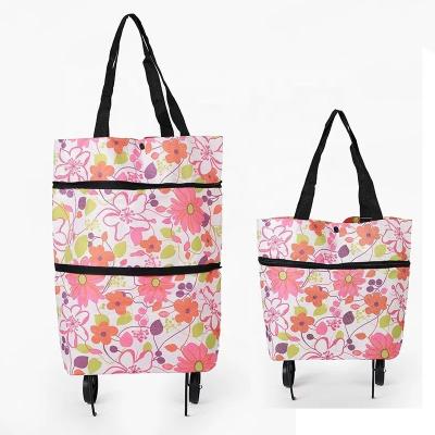 China Reclycled Folding Reusable Shopping Cart Grocery Bag Oxford Trolley Bags Foldable Portable Shopping Bags With Wheels for sale