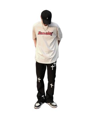 China High Quality Casual Men's Fashion Casual Style Pants Loose Embroidery Flared Pants for sale