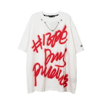 China New short sleeve fashion hip-hop graffiti half-sleeved loose short-sleeved couples top collar T-shirt men for sale