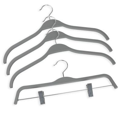 China Modern Simple Laminated Gray Rubber Coated Clothes Pants Hangers with Adjustable Clips for sale