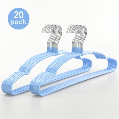 China Modern high quality blue rubber coated PVC metal wire laundry non-slip hangers for clothing for sale