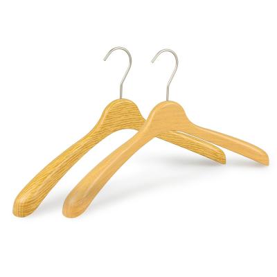 China Morden New Products Luxury Wood Color Recycled Wide Shoulder Plastic Hangers For Coat for sale