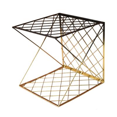 China New Style Gold Wire Metal Folding Mesh Storage Rack Iron Bookshelf Creative Collapsible Basket For Home for sale