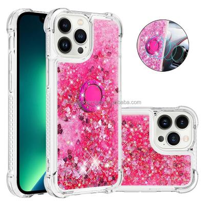 China Finger Ring Stand 3D Sequin Quicksand Protective Shockproof Case For iPhone 14Pro 14Pro Max Shockproof Soft TPU Cover For iPhone 14 14Plus for sale