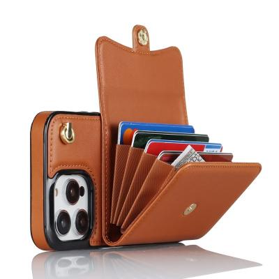 China Card Slot Wallet Shockproof Kickstand Brush Design Anti-theft Case for iPhone 14 plus Shockproof Leather Cover for iPhone 14 max pro for sale