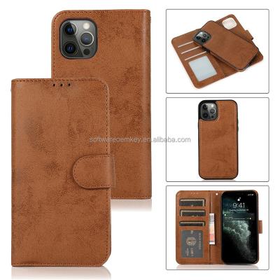 China Retro Shockproof Magnetic Separable Back Cover For iPhone 14 Pro Max Kickstand Card Slot Leather Wallet Case For iPhone 14 Plus for sale