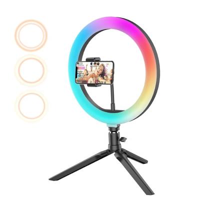 China 10 Inch Dimmable USB LED Ring Light With Tripod Stand Beauty RGB Selfie Ring Fill Light LED Ring Light Phone Holder for sale