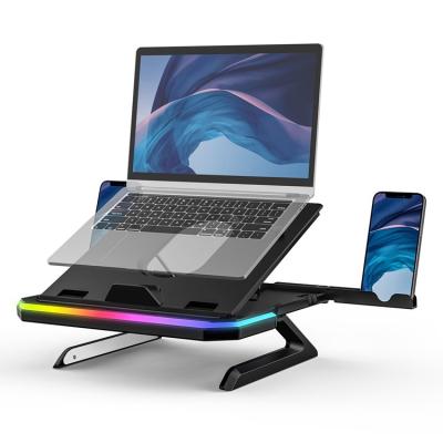 China Ergonomic Design Foldable Laptop Stand with RGB, 9-Adjustable Height Laptop Riser with Legs&Cell Foldable Phone Holder, Portable Notebook Stand for sale