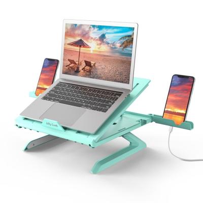 China 9 EYE-LEVELS SIZE ADJUSTABLE Laptop Holer Built-in Foldable Legs and Phone Holder 9-Adjustable Height Air-Ventilated Laptop Stand Green for sale