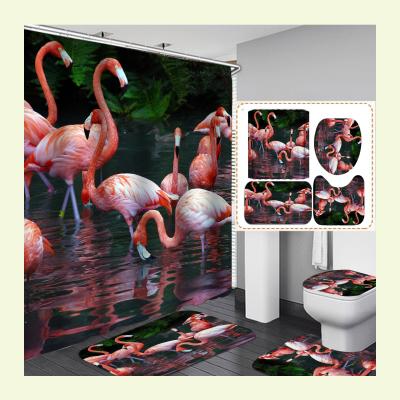 China Cheap Viable Price Flamingo Animal Phoenix Eagle Flamingo Custom Design 100% Polyester Bathroom Sets Shower Curtain for sale