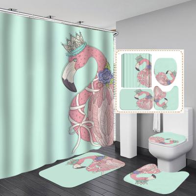 China Sustainable Custom Shower Curtain Sets Kids Inspired Shower Curtain Tropical Girly Luxury Blue Art Bathroom Sets for sale