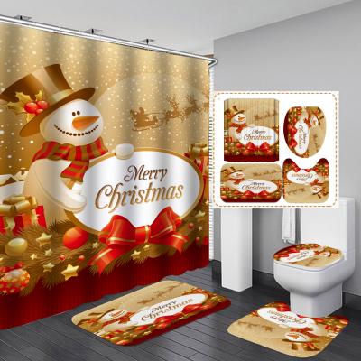 China Viable Factory Wholesale Custom Flexible Christmas Red Cartoon Printing Shower Curtain Polyester Famous Brand Shower Curtain for sale