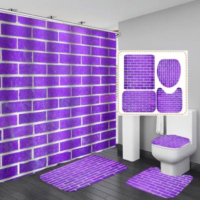 China 2021 Cheap Viable 3d Printing Mats Sets With Luxury Brand Waterproof Custom Printed Shower Curtain Bathroom Covers for sale