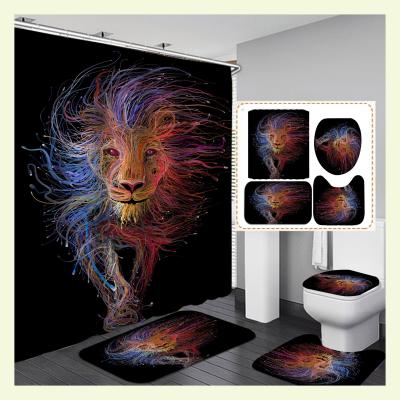 China Hot 2021 New Products Lively Animated Lion Head Animated Animal Shower Curtain With Bathroom Set for sale