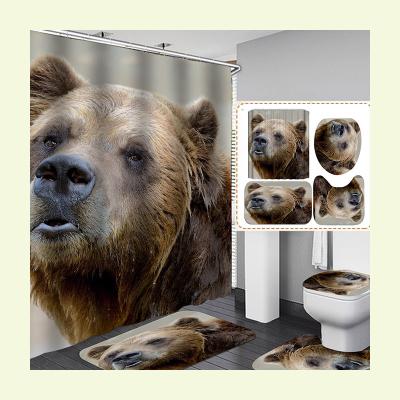 China Factory Wholesale Full Color Digital Printing Animal Custom 3D Shower Curtain Viable For Bathroom Sets for sale