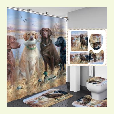 China Viable Designer Fancy Lovely Dog Pets Waterproof Polyester Animal Print Bathroom Shower Curtain 4 Pieces Set With Cover for sale