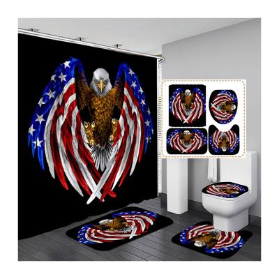 China Retro Polyester Flag Anchor Eagle Anti-Slip Four-Piece Shower Curtain Set Wholesale Factory Sustainable American Nostalgic Waterproof for sale