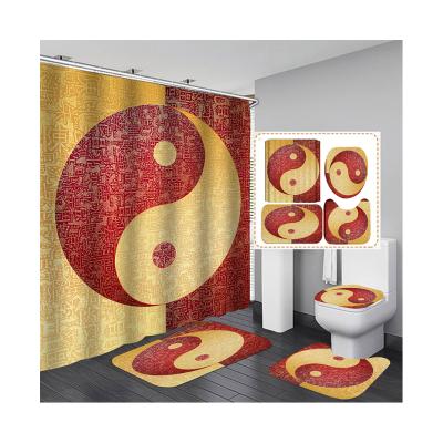 China Designer Wholesale Custom Modern Pyramid Tai Chi Parallel Cow Shower Curtain Sustainable Four-piece Set With Hook for sale