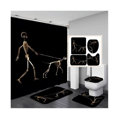 China Viable Designer Wholesale Custom Modern Dark Black Gothic Punk Rock Shower Curtain Four-Piece Set With Hook for sale