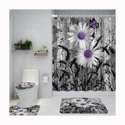 China New Viable Popular Waterproof Curtains In White Daisies Design To Customize Printing Polyester Shower Curtain Bathroom Sets for sale