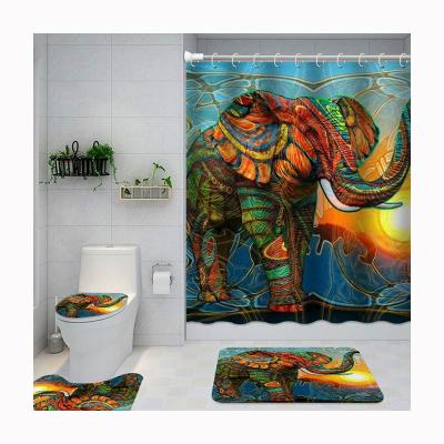 China Viable New Product Popular Color Elephant Waterproof Shower Curtain Sets Printed Polyester Custom Bathroom Set for sale