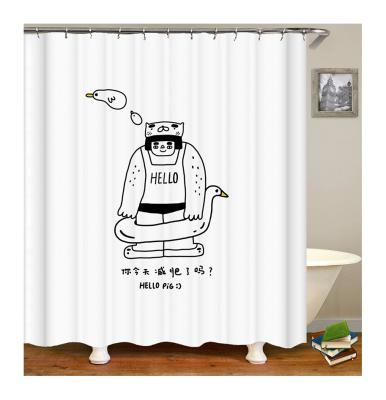 China Designer Brand Cartoon Animal Viable Feather Landscape Simple White Four-piece Fancy Bathroom Shower Curtain for sale