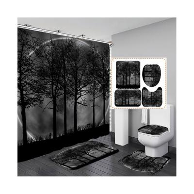 China Cheap Wholesale Viable Retro Tree Autumn Plant Natural Modern Designer Winter Black And White Bathroom Shower Curtain Four-Piece Set for sale