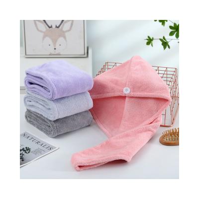 China Wholesale Women's Viable Water Absorbing High Density Coral Fleece Pink Purple Hair Turban Shower Hats With Buckles for sale