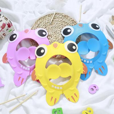 China Kids Cartoon Viable Adjustable Goldfish Shaped Eco Reusable Shampoo Hats Baby Kids Bathing Shower Caps Waterproof for sale