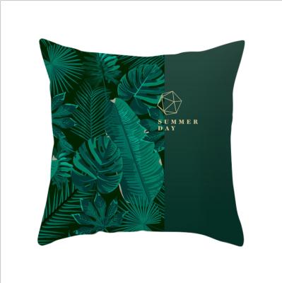 China Plant Portable Fresh Green Leafy Decoration Rainforest Palm Leaf Cushion Polyester Tropical Square Pillow Case for sale