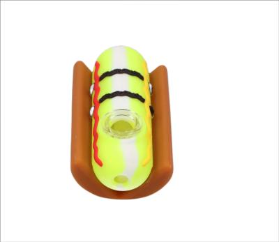 China Factory Price New Design Multicolor Food Grade Silicone Portable Hot Dog Hand Smoking Pipes With Glass Bowl for sale