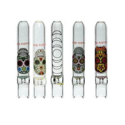 China Glass smoking accessories casual one hitter chillum glass tobacco pipe with sticker for sale