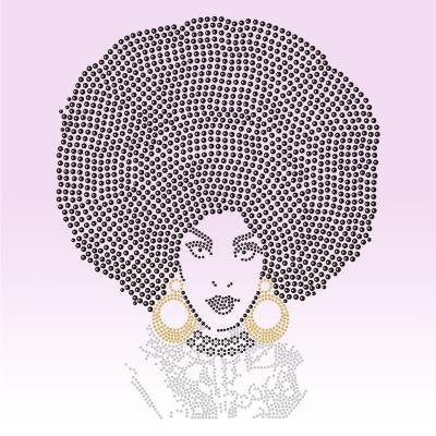 China Unique Flatback Afro Rhinestone Transfer Glitter Green For Afro Shirt for sale