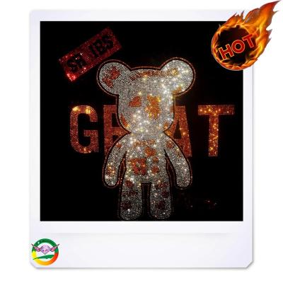 China Custom Crystal Rhinestone Heat Transfer Design Flatback Sparkle People Hotfix Rhinestone Transfer Pattern for sale