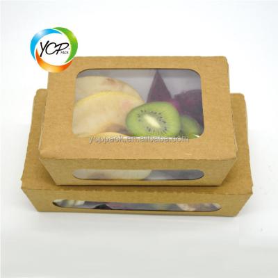 China Disposable Different Size Take Out PE Coated Kraft Paper Salad Box With Clear PET Window for sale