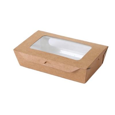 China Disposable Kraft Paper Salad Box With Window Take Out PE Coated for sale