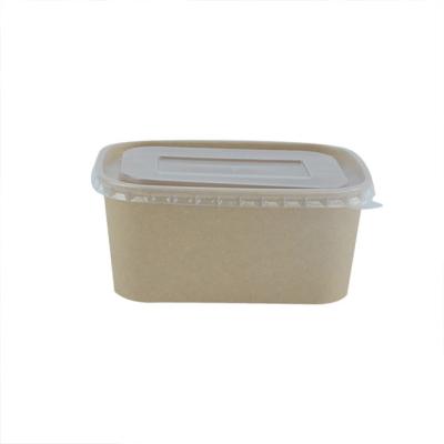 China Disposable Rectangle 500ml Bowl Paper Packaging Food Container Takeaway Square Rectangular Salad Bowls With Lid for sale