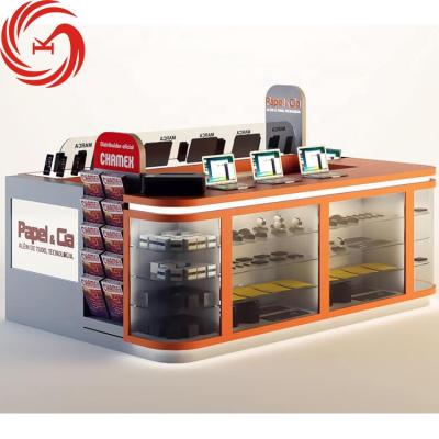 China Environmental Friendly Mall Wood Retail Mobile Phone Accessories Computer Kiosk Glass Custom Shop Showcase for sale