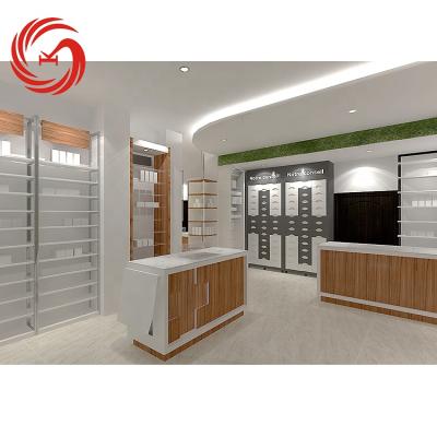 China Environmental Friendly Pharmacy Wooden Retail Store Display Counter Pharmacy Design KSL Interior Design for sale