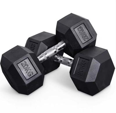 China Muscles Fit Equipment Rubber Coated Hex Dumbells Set Power Training Weightlifting Hex Rubber Dumbbells for sale