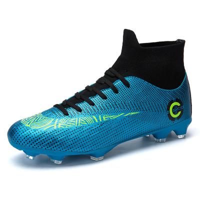 China 2022 OEM Factory Direct Sale Rubber Men's PVC Mesh Soccer Shoes TF Football Boots Rubber Upper High Support for sale