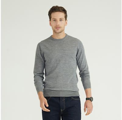 China Custom Made Material Autumn Winter Merino Wool Gray Plain Men's Crewneck 100% Knitted Pullover Sweaters For Man for sale