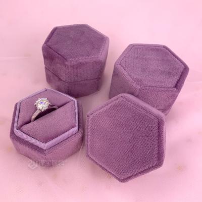 China Factory Multi Color Double Vintage Mini Hexagon Velvet Wedding Jewelry Packaging Box Logo Luxury Custom Made Eco-Friendly Ring Box for sale