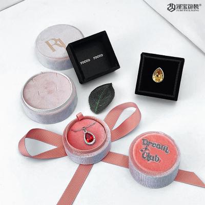 China Hot Sale Fashion Jewelry Display Making Custom Logo Luxury Earring Jewelry Wedding Oval Ring Box Different Shape Velvet Ring Packaging Boxes for sale