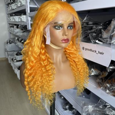 China Deep Wave Good Luck Pre Plucked Hd Deep Orange Color Brazilian Transparent Hair Full Lace Human Hair 13*4 Wave Frontal Wigs for sale