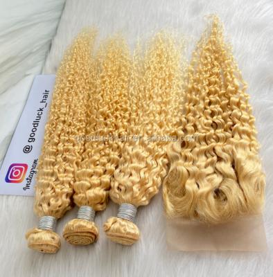 China Wholesale Texture Virgin Raw Cambodian Curly Deep Curly Human Hair Weave , Unprocessed Cambodian Hair Cuticle Aligned Blonde Hair 613# Bundles for sale