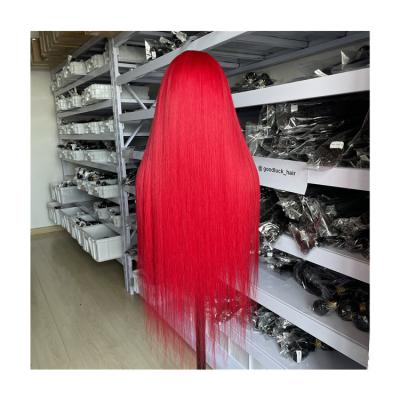 China Silky Straight Bone Straight Transparent Lace Wigs Wholesale Hair 100% Long Bone Straight Colored Hot Swiss Red Color 13x4 Lace Front Wig Frontal Wigs For Black Women for sale