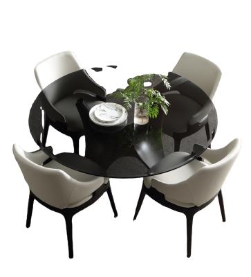 China Luxurious Unadjustable Glass Round Dinner Table Set 6 Chairs for sale